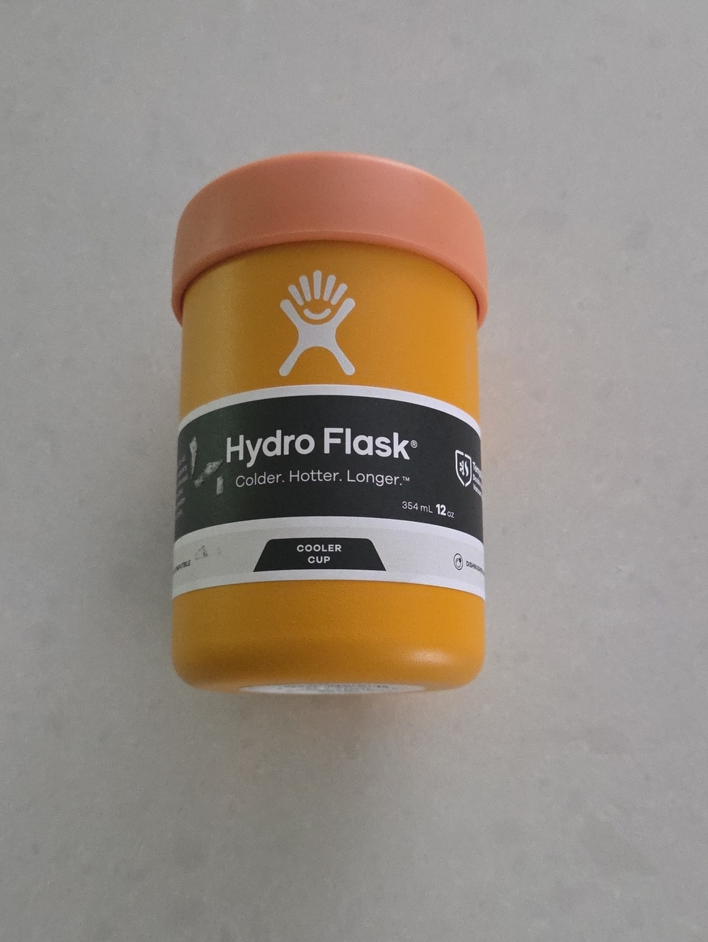 Hydro Flask Yellow Cooler Cup with Peach Lid